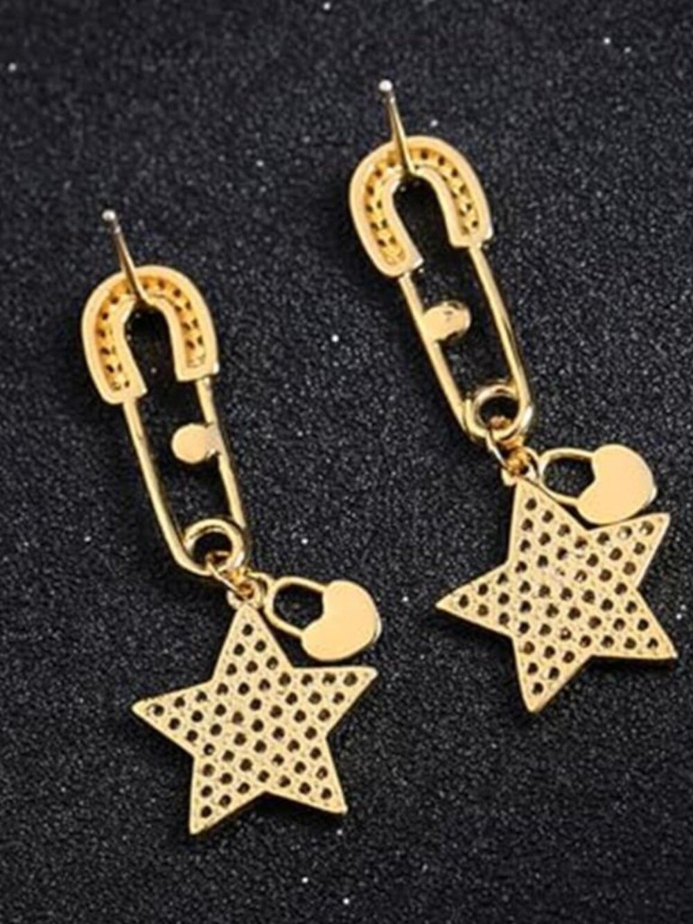Gold Tassel Fringe Dangle Statement Earrings Star - Picture 6 of 9